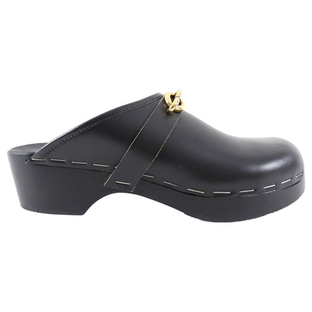 Saint Laurent Black Leather and Goldtone Chain clogs - 41