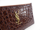 Saint Laurent Brown Croc Embossed Zipper Bill Pouch