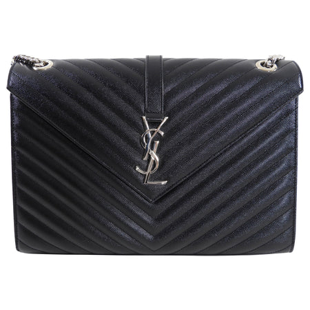 Saint Laurent Black Matelasse Large Envelope Chain Flap Bag