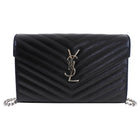 Saint Laurent Black Chevron Small Envelope Wallet on Chain Flap Bag