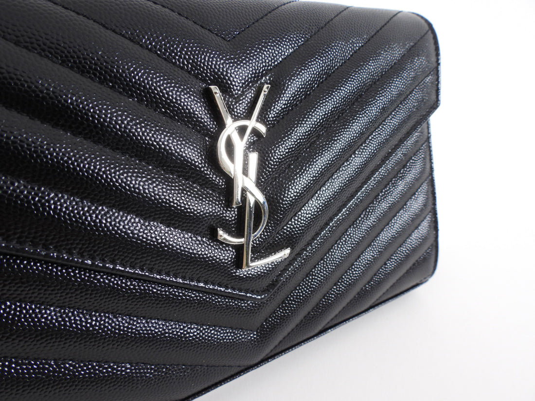 Saint Laurent Black Chevron Small Envelope Wallet on Chain Flap Bag