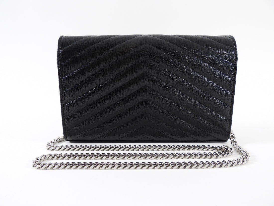 Saint Laurent Black Chevron Small Envelope Wallet on Chain Flap Bag