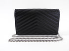 Saint Laurent Black Chevron Small Envelope Wallet on Chain Flap Bag