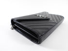 Saint Laurent Black Chevron Small Envelope Wallet on Chain Flap Bag