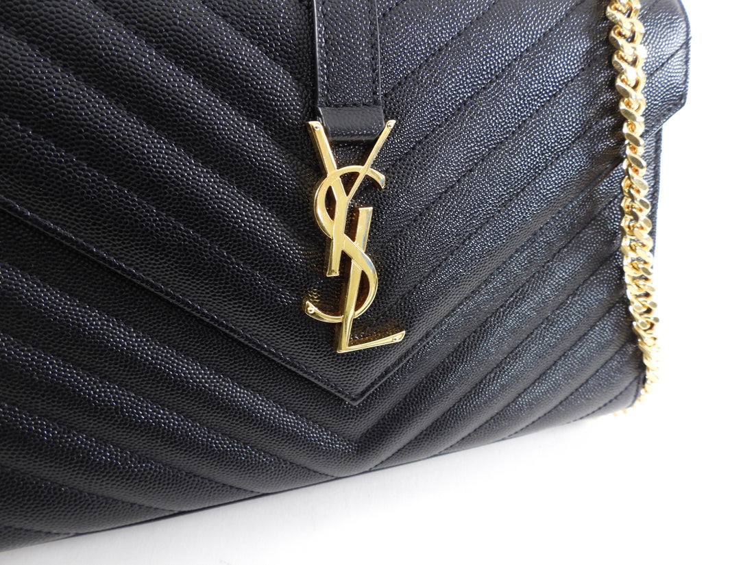 Saint Laurent Black Chevron Medium Envelope Chain Bag