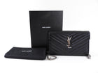 Saint Laurent Black Chevron Small Envelope Wallet on Chain Flap Bag