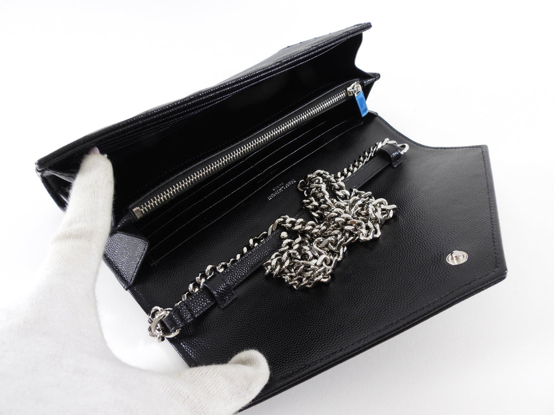 Saint Laurent Black Chevron Small Envelope Wallet on Chain Flap Bag
