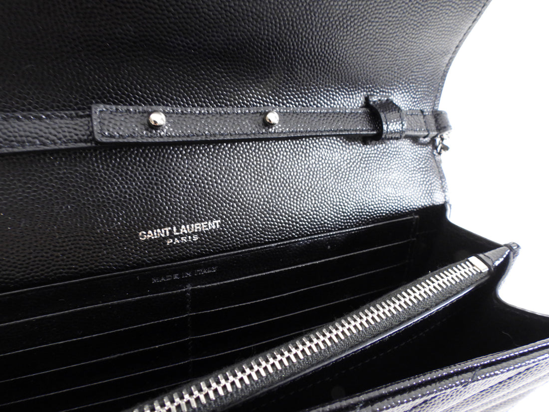 Saint Laurent Black Chevron Small Envelope Wallet on Chain Flap Bag