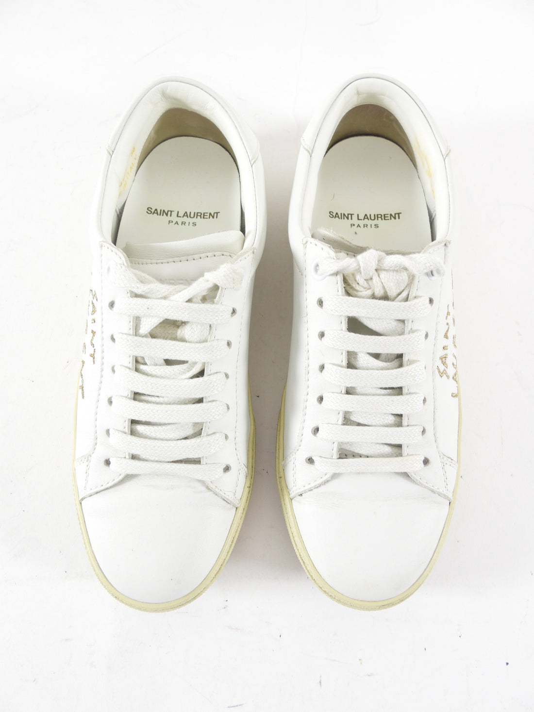 Saint Laurent White Leather Embroidered Logo Low Sneakers - 36