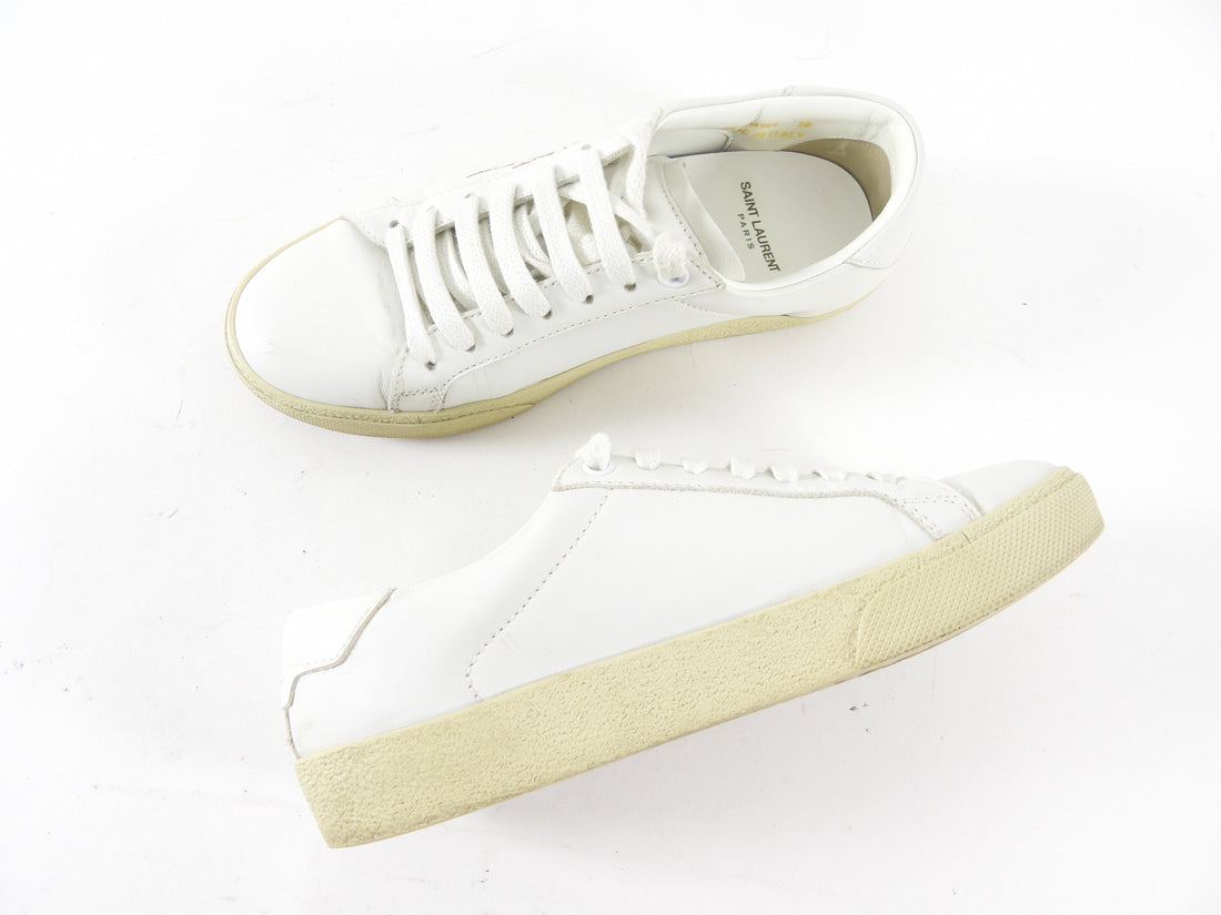 Saint Laurent White Leather Embroidered Logo Low Sneakers - 36
