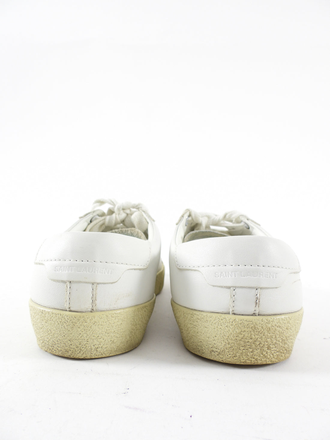 Saint Laurent White Leather Embroidered Logo Low Sneakers - 36