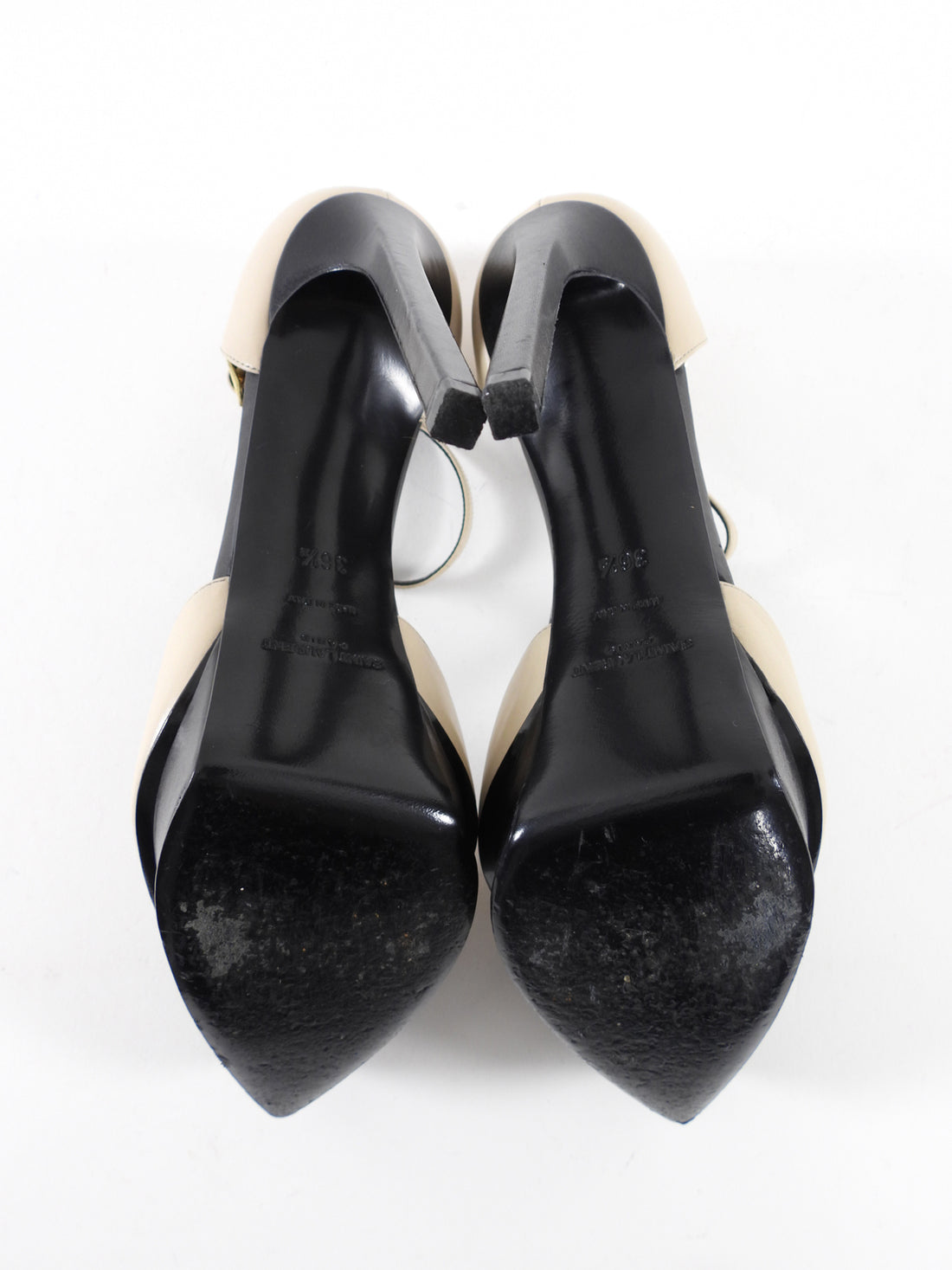 Saint Laurent Beige and Black Python T-strap Heels - 36.5