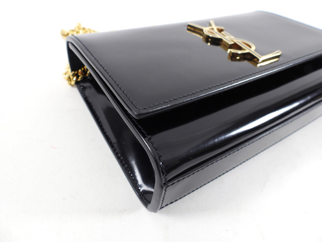 Saint Laurent Black Glossed Leather Small Kate Chain Bag