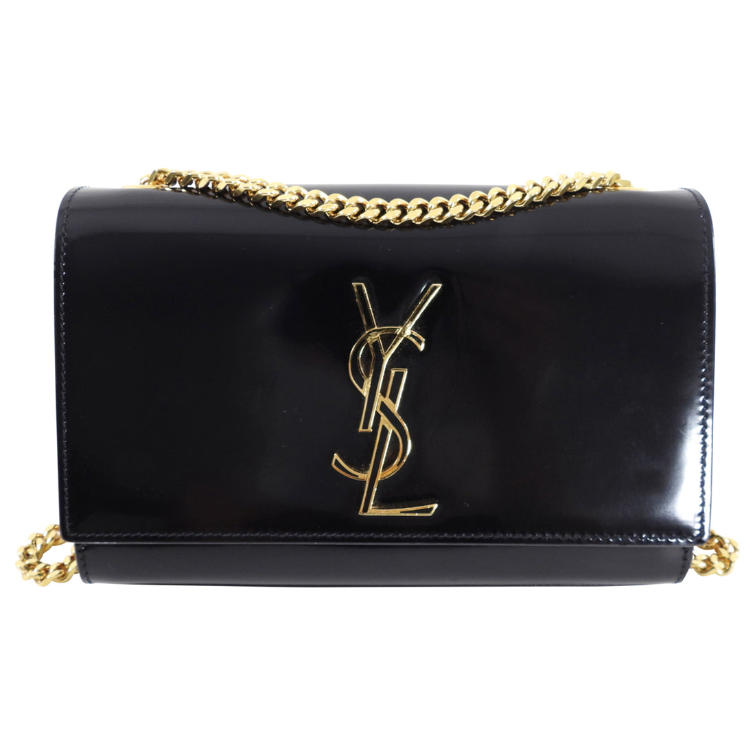 Saint Laurent Black Glossed Leather Small Kate Chain Bag