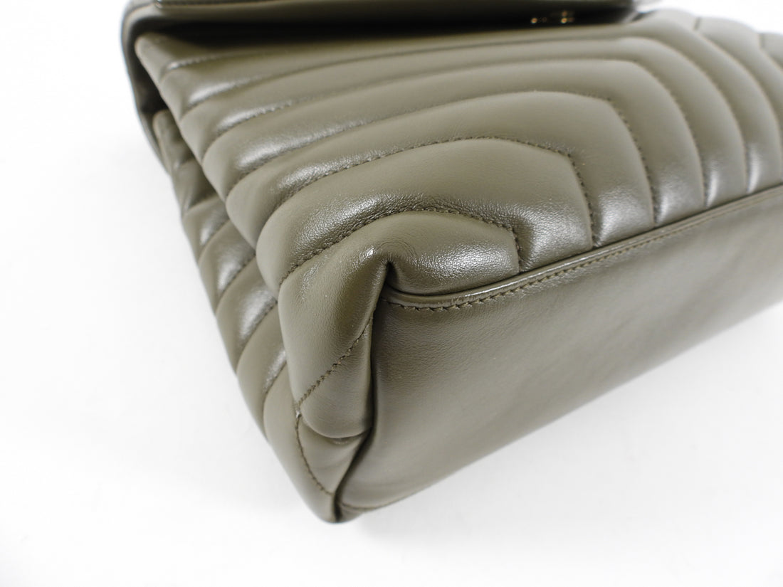Saint Laurent Medium Leather Quilted Olive Lou Lou Bag