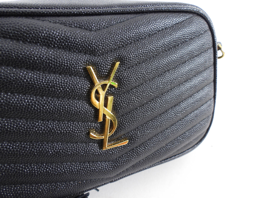 Saint Laurent Black Chevron Mini Lou Lou chain Tassel Camera Bag