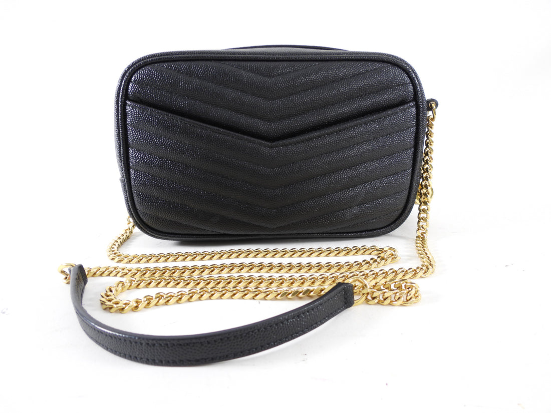 Saint Laurent Black Chevron Mini Lou Lou chain Tassel Camera Bag