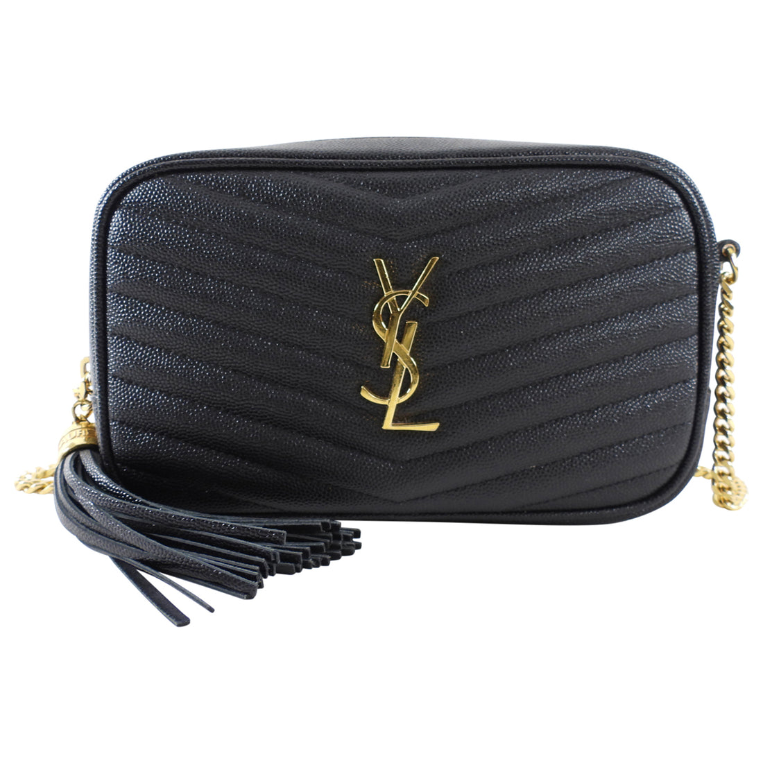 Saint Laurent Black Chevron Mini Lou Lou chain Tassel Camera Bag