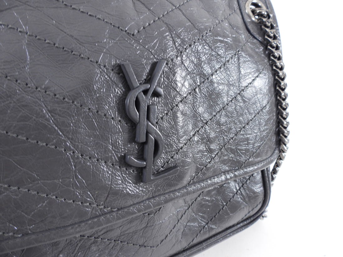 Saint Laurent Niki Grey Leather Medium Chain Flap Bag