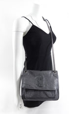 Saint Laurent Niki Grey Leather Medium Chain Flap Bag