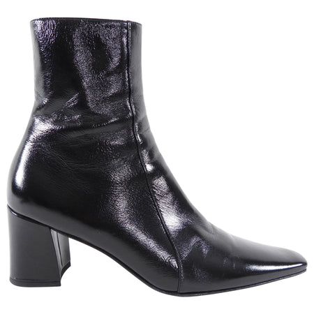 Saint Laurent Black Patent Leather Block Heel Ankle Boot - 37