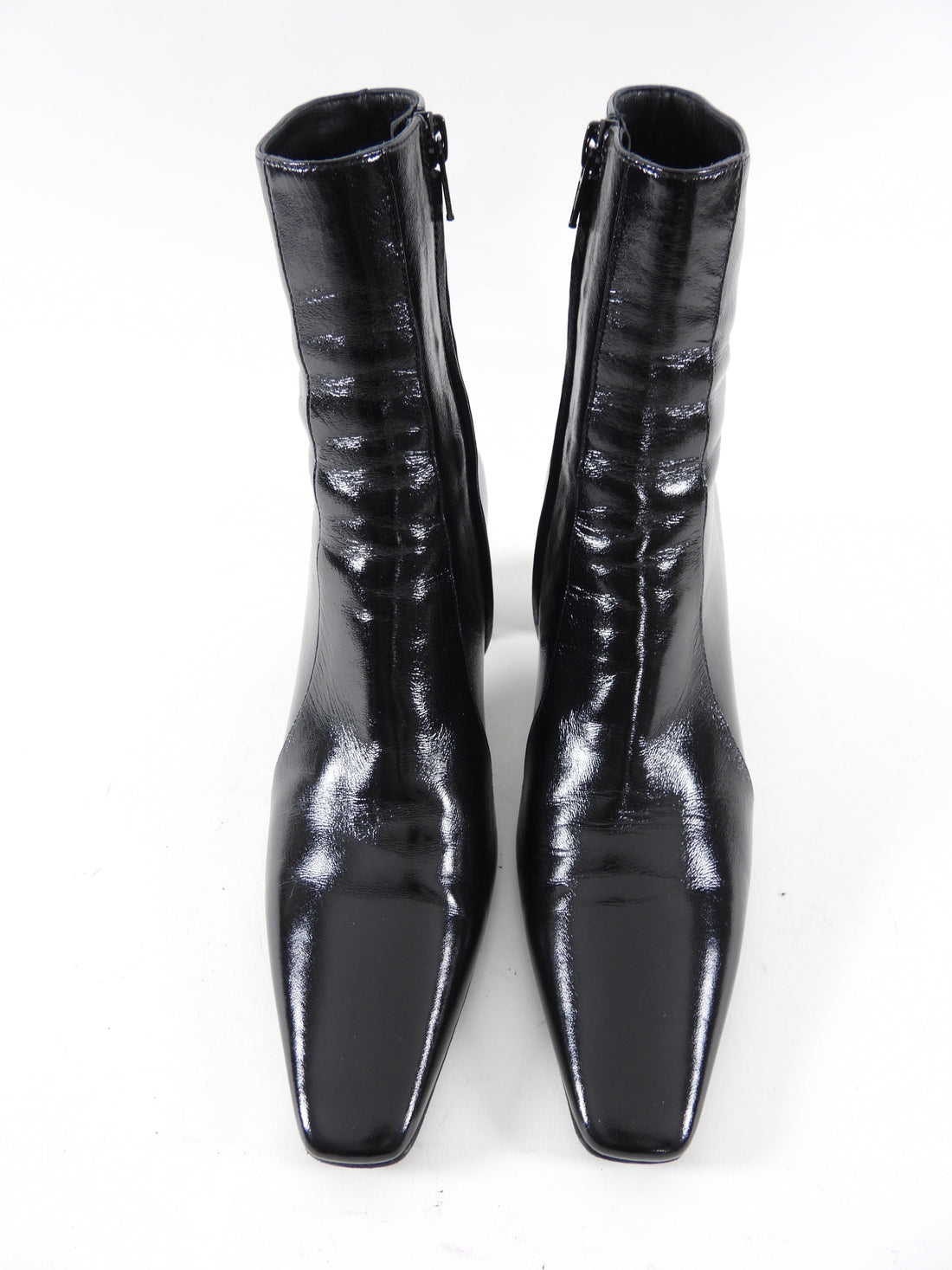 Saint Laurent Black Patent Leather Block Heel Ankle Boot - 37