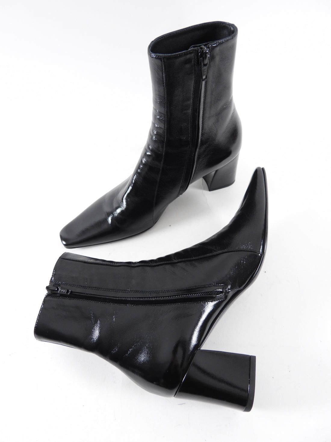 Saint Laurent Black Patent Leather Block Heel Ankle Boot - 37