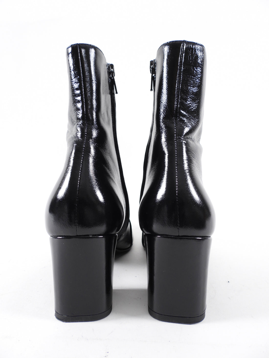 Saint Laurent Black Patent Leather Block Heel Ankle Boot - 37