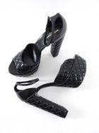 Saint Laurent Black Leather Quilted Platform Sandals - 41