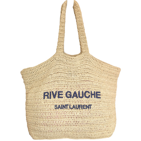 Saint Laurent Rive Gauche Logo Embroidered Raffia Woven Tote