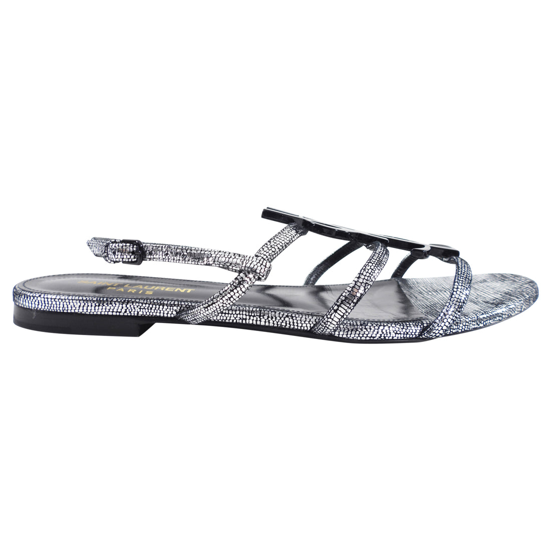 Saint Laurent Silver Monogram Flat Sandals - 38.5 (USA 8)