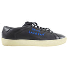 Saint Laurent Black Leather Sneakers with Blue Embroidered Logo - 39 / 8.5