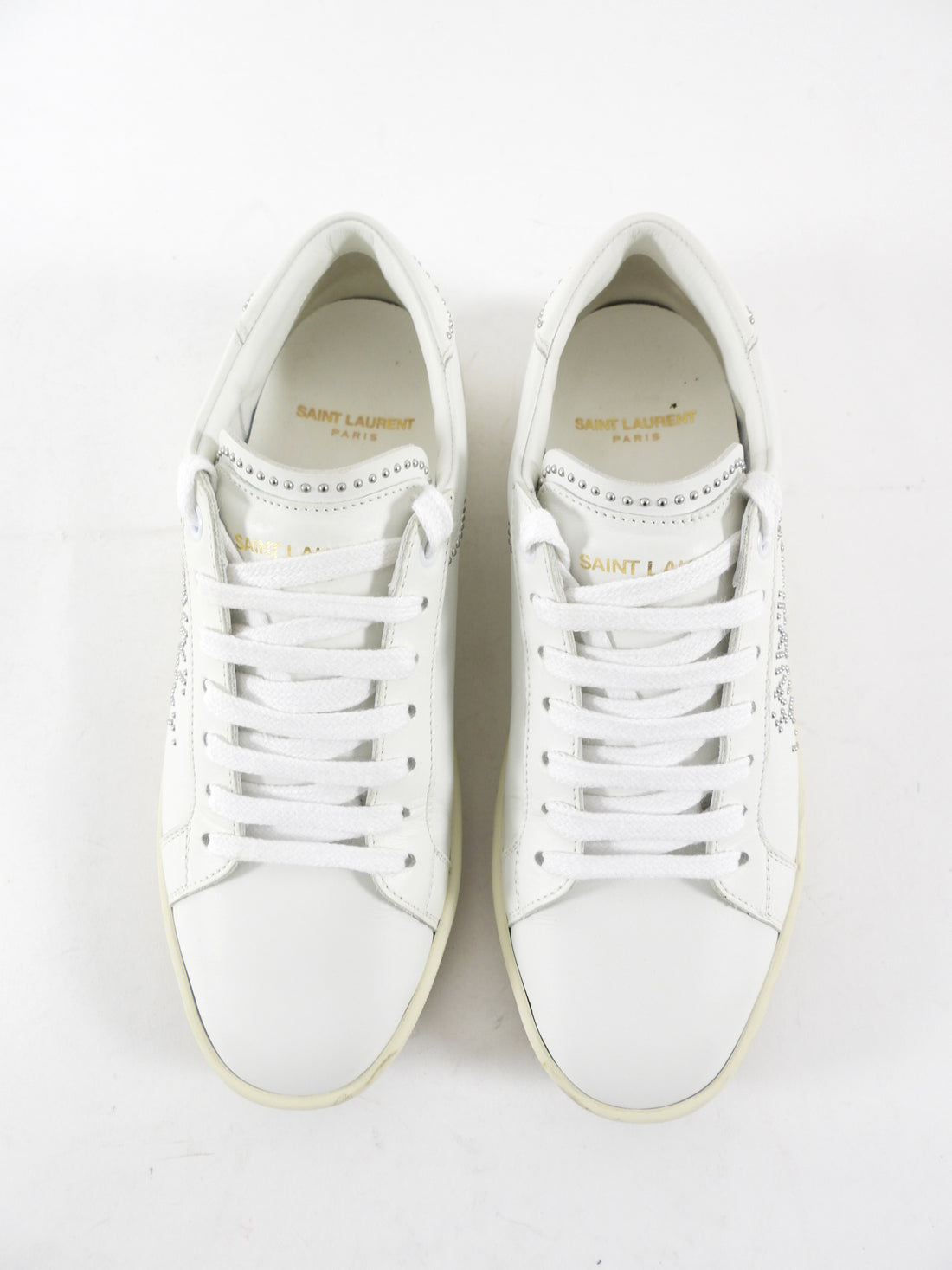 Saint Laurent White Leather Nickel Studded Low Top Sneaker - 36