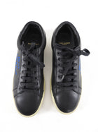 Saint Laurent Black Leather Sneakers with Blue Embroidered Logo - 39 / 8.5