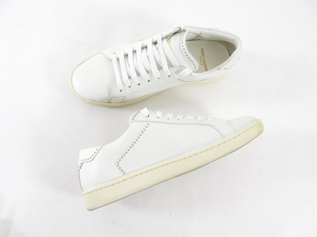 Saint Laurent White Leather Nickel Studded Low Top Sneaker - 36