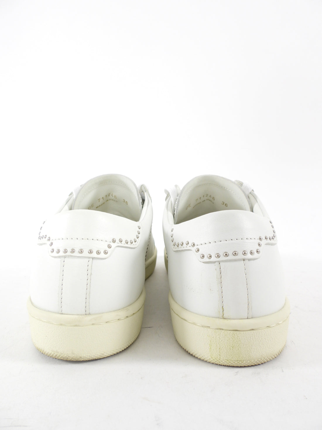Saint Laurent White Leather Nickel Studded Low Top Sneaker - 36