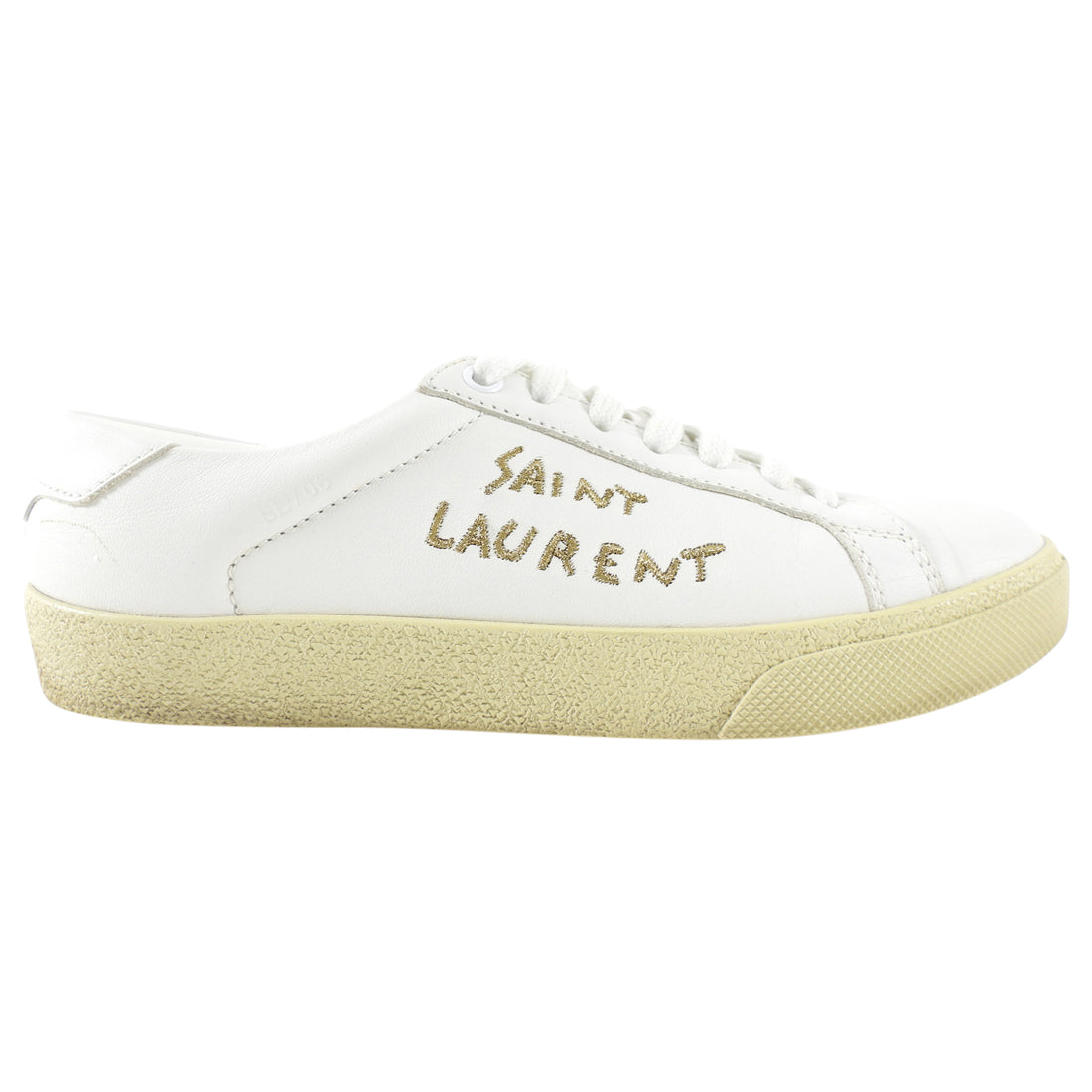 Saint Laurent White Leather Embroidered Logo Low Sneakers - 36