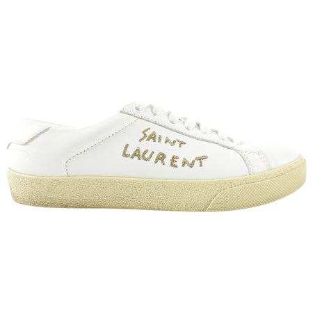 Saint Laurent White Leather Embroidered Logo Low Sneakers - 36