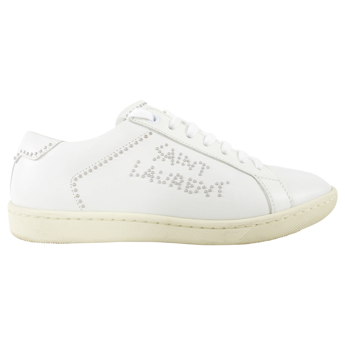 Saint Laurent White Leather Nickel Studded Low Top Sneaker - 36