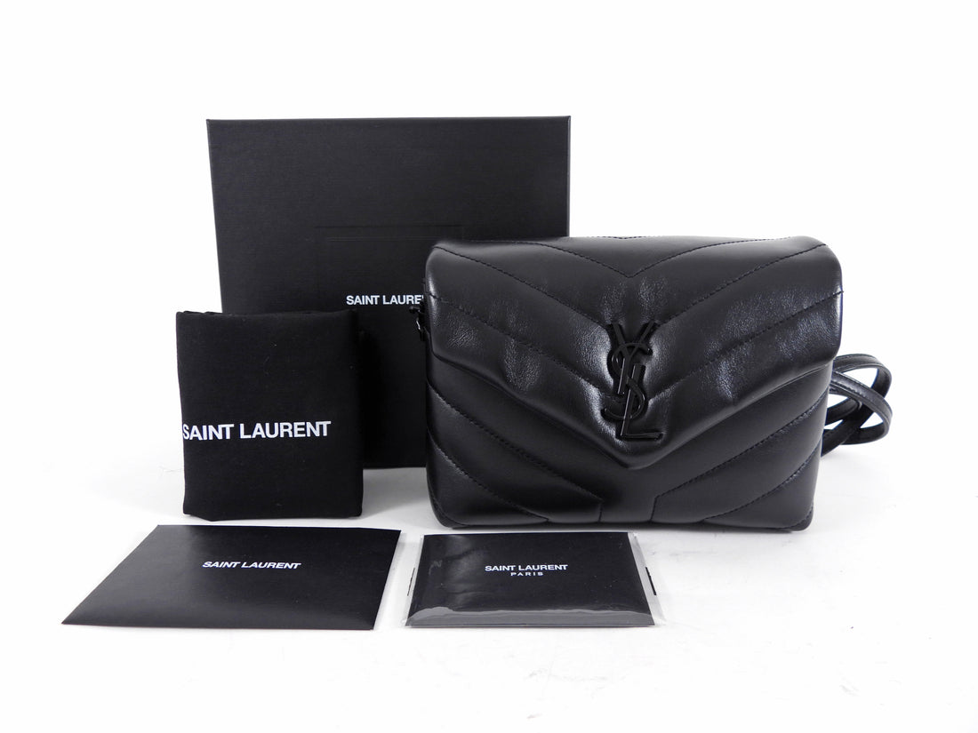 Saint Laurent Black Chevron Quilted Lambskin Toy Lou Lou Shoulder Bag BHW