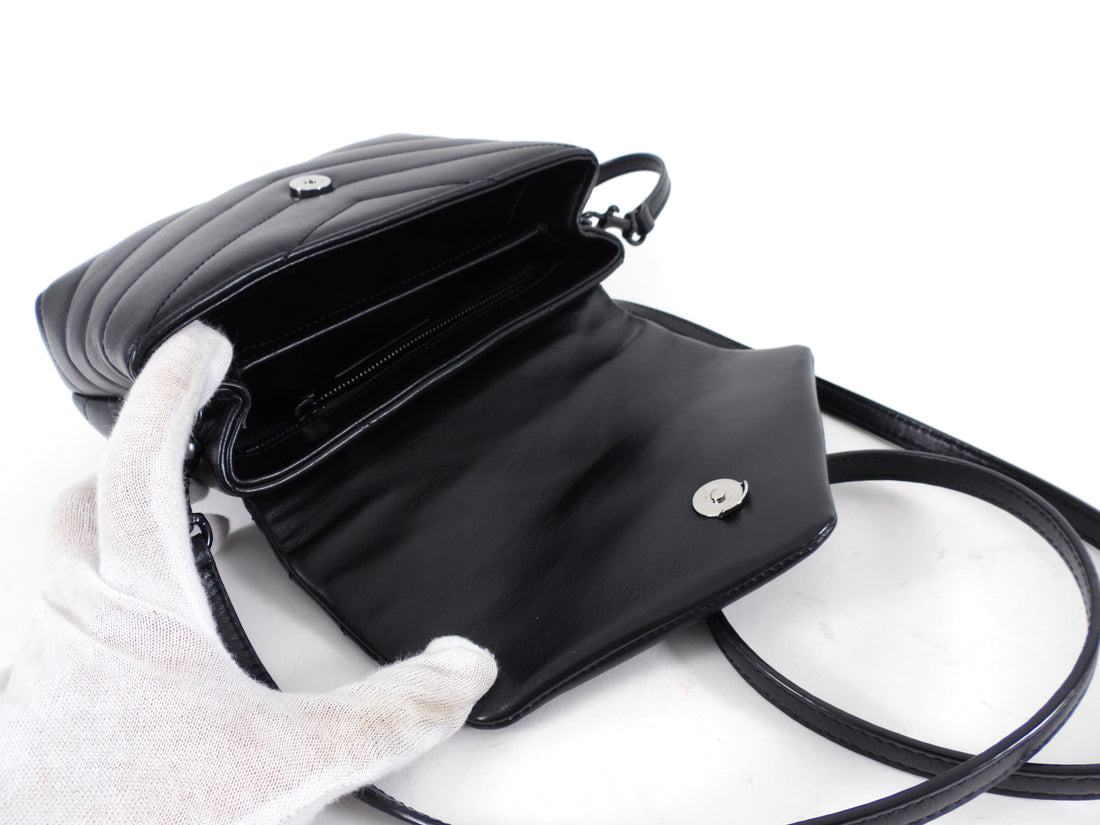 Saint Laurent Black Chevron Quilted Lambskin Toy Lou Lou Shoulder Bag BHW