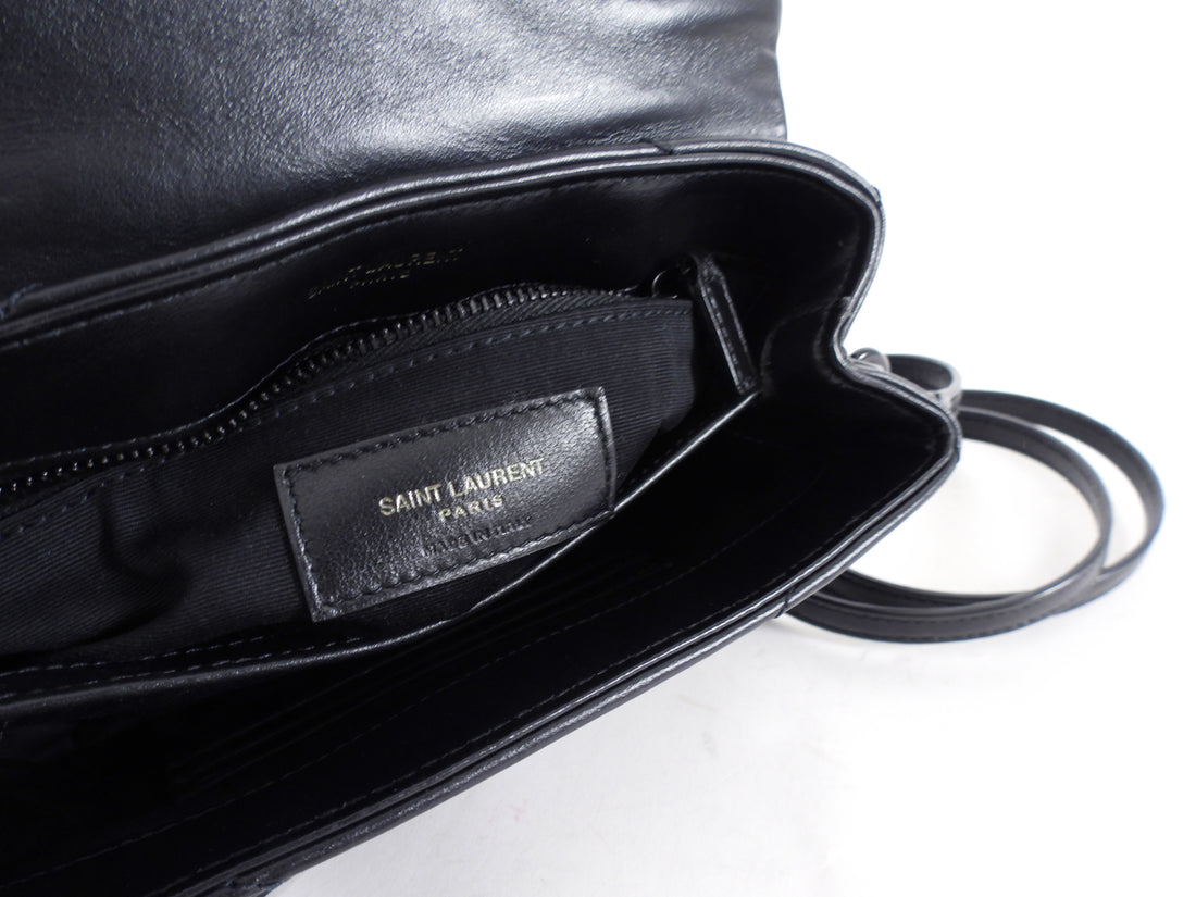 Saint Laurent Black Chevron Quilted Lambskin Toy Lou Lou Shoulder Bag BHW