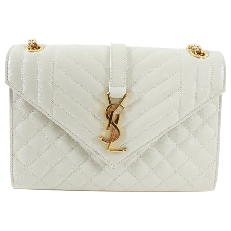 Saint Laurent Light Ecru Grey Tri Quilt Medium Chain Flap Bag