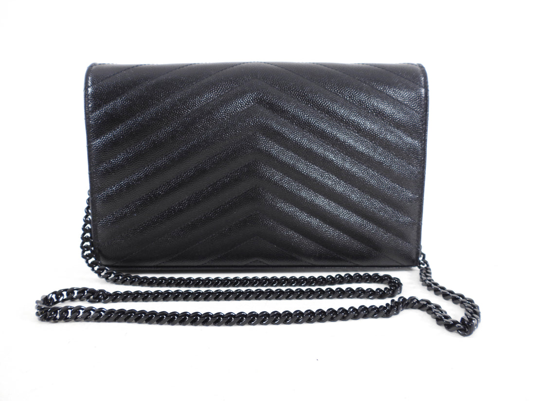 Saint Laurent Black Chevron Kate Wallet on Chain Bag