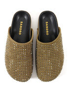 Sandro Khaki Brown Rhinestone Embellished Suede Elypsee Rhinestone-Embellished Clog Mules - 37