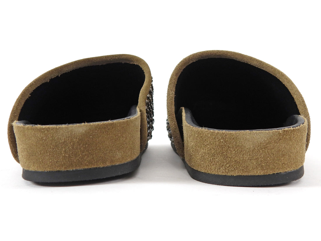 Sandro Khaki Brown Rhinestone Embellished Suede Elypsee Rhinestone-Embellished Clog Mules - 37