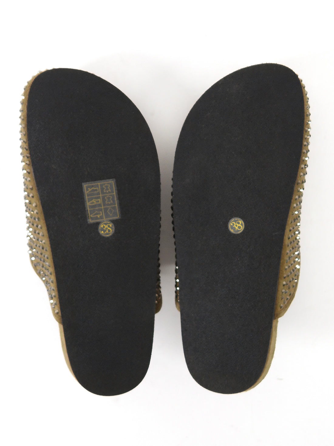 Sandro Khaki Brown Rhinestone Embellished Suede Elypsee Rhinestone-Embellished Clog Mules - 37