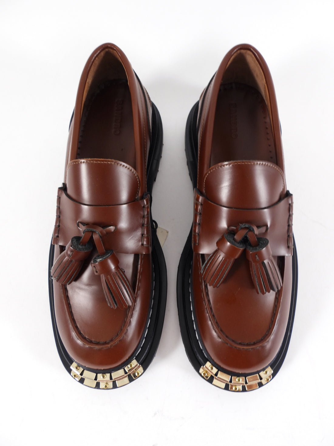 Sandro Cordovan Tassel Chunky Loafers with Metal Toe - 39
