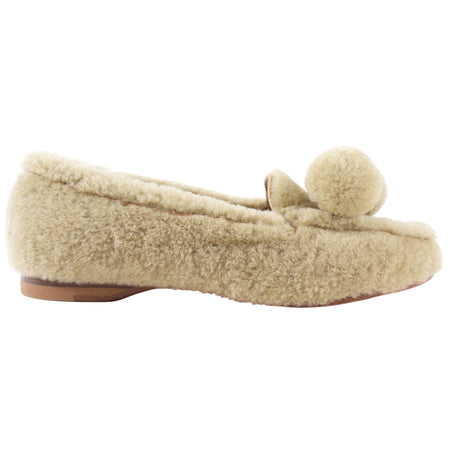 Santoni Camel Shearling Pom Pom Loafers - 36.5