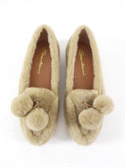 Santoni Camel Shearling Pom Pom Loafers - 36.5